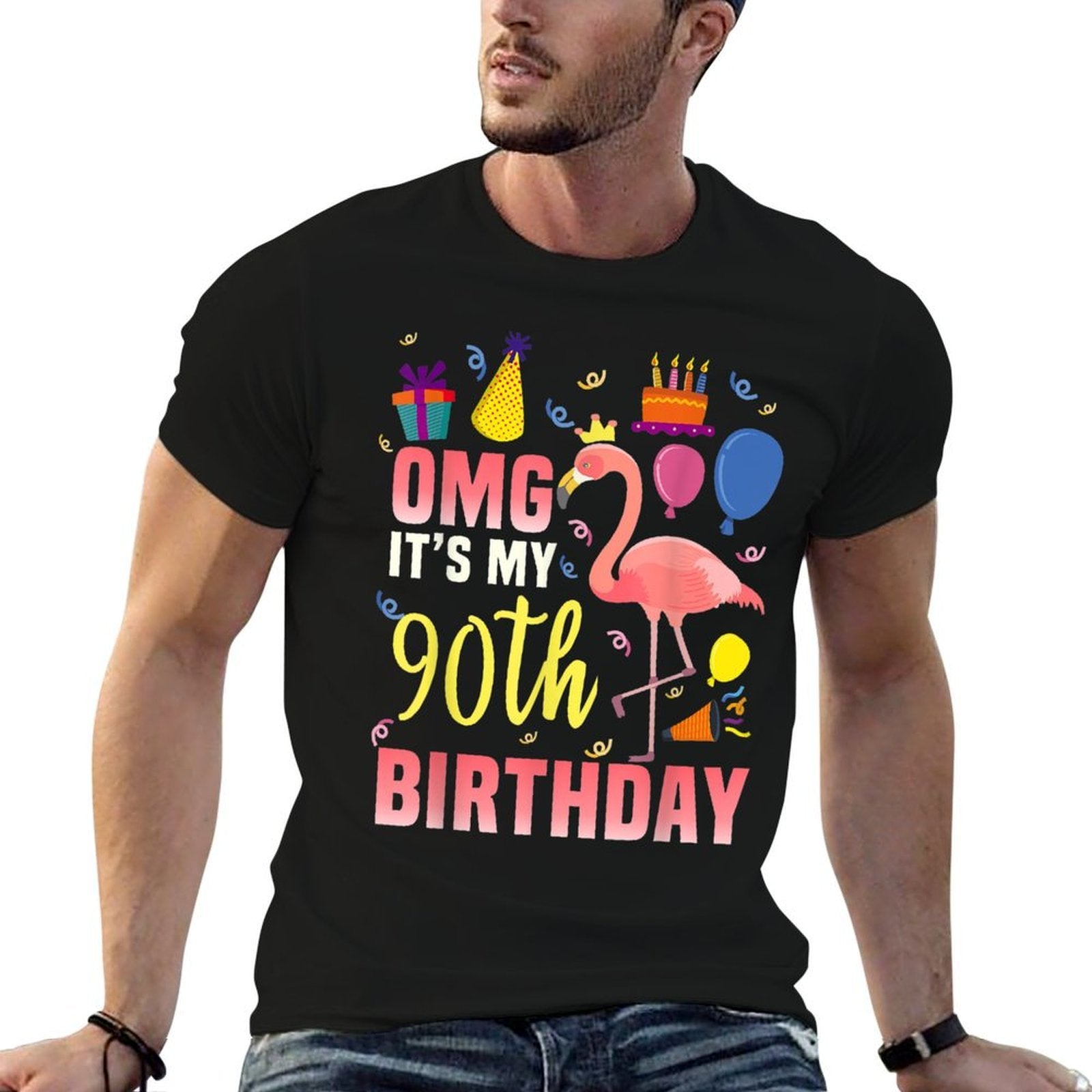 90 Year Old Women Men Gift Flamingo It's My 90th Birthday  Tagless Design T-Shirt