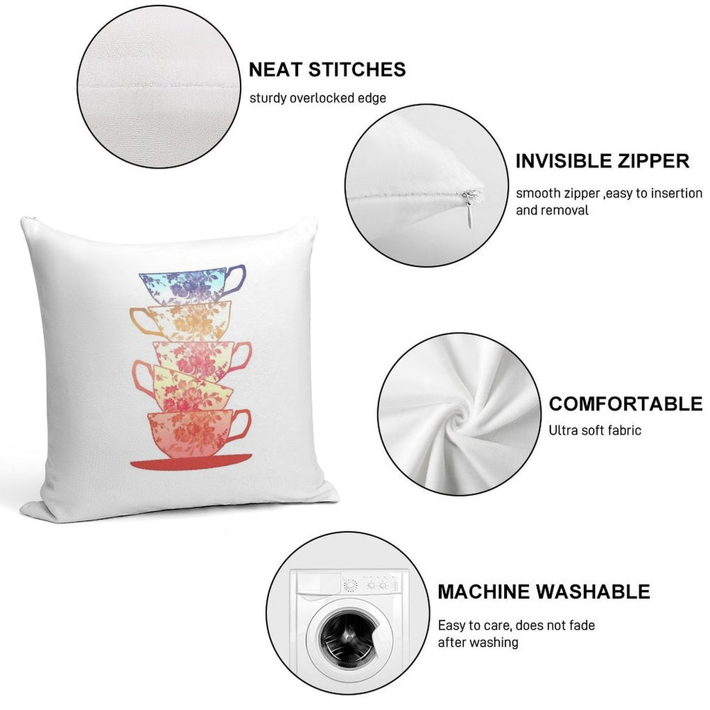 Stack of Cute Vintage Retro Teacups Soft Gift Ready Throw Pillow