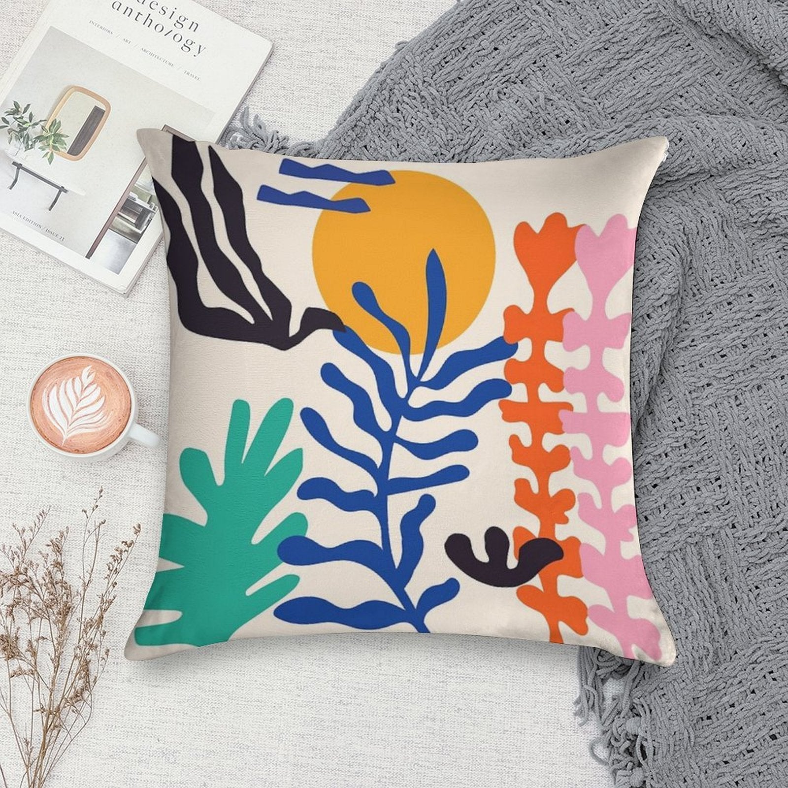 Matisse Bright Boho Botanical Soft Reinforced Edging Throw Pillow