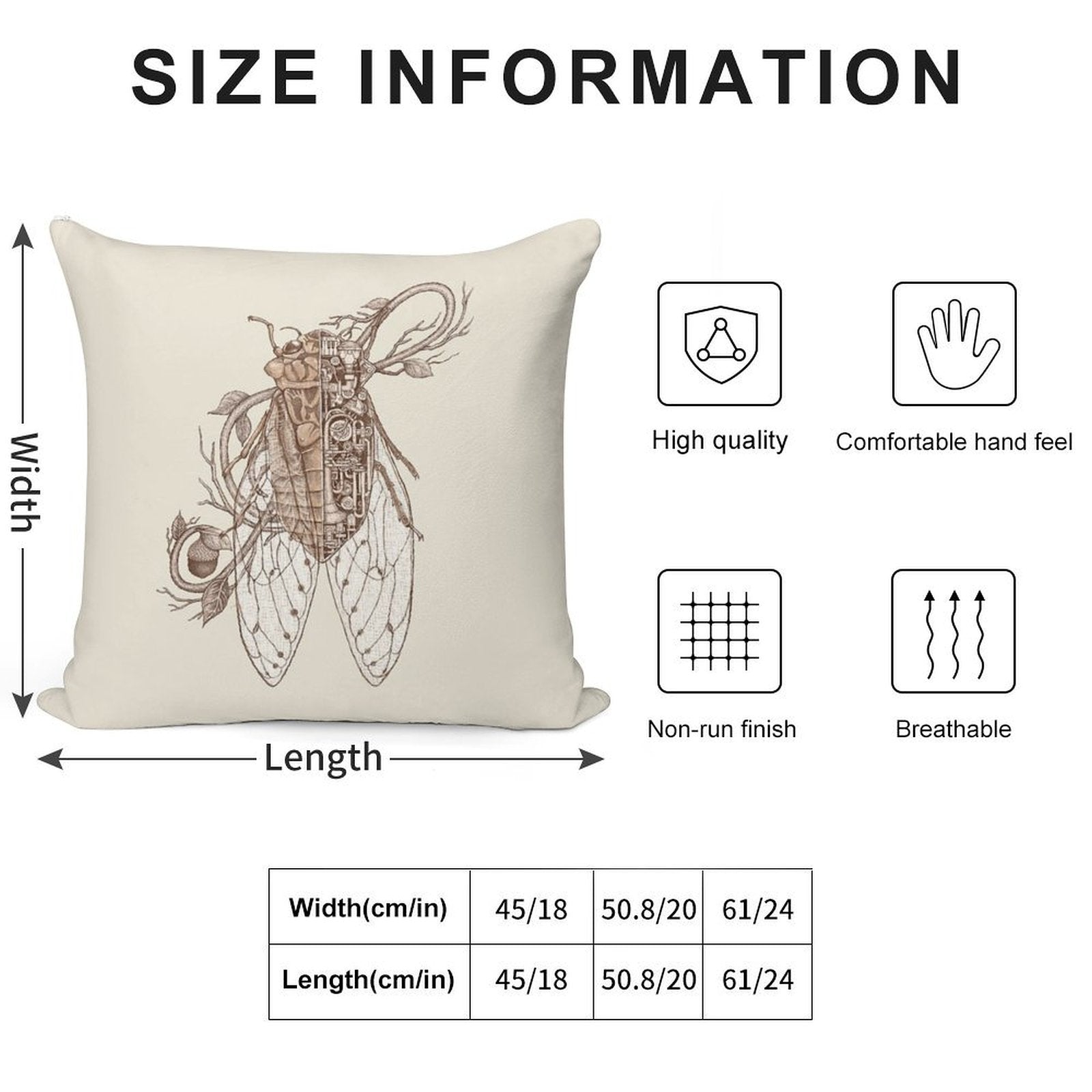 Cicada Soft Short Plush Fabric Throw Pillow