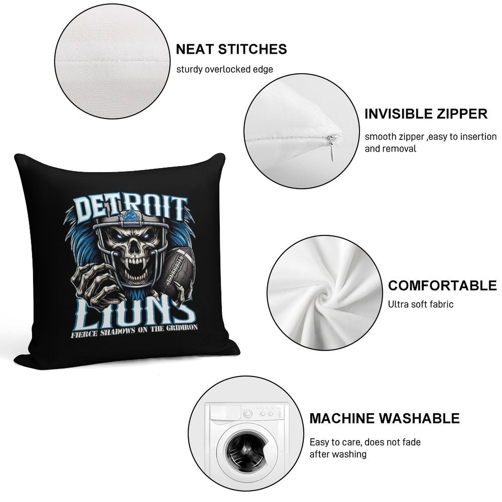 Art - Detroit Lions Soft Hidden Zipper Throw Pillow