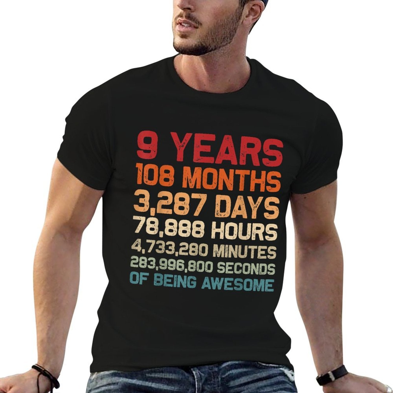 9 Years of Being Awesome Months, Days, Minutes 9th Birthday  Relaxed-fit T-Shirt