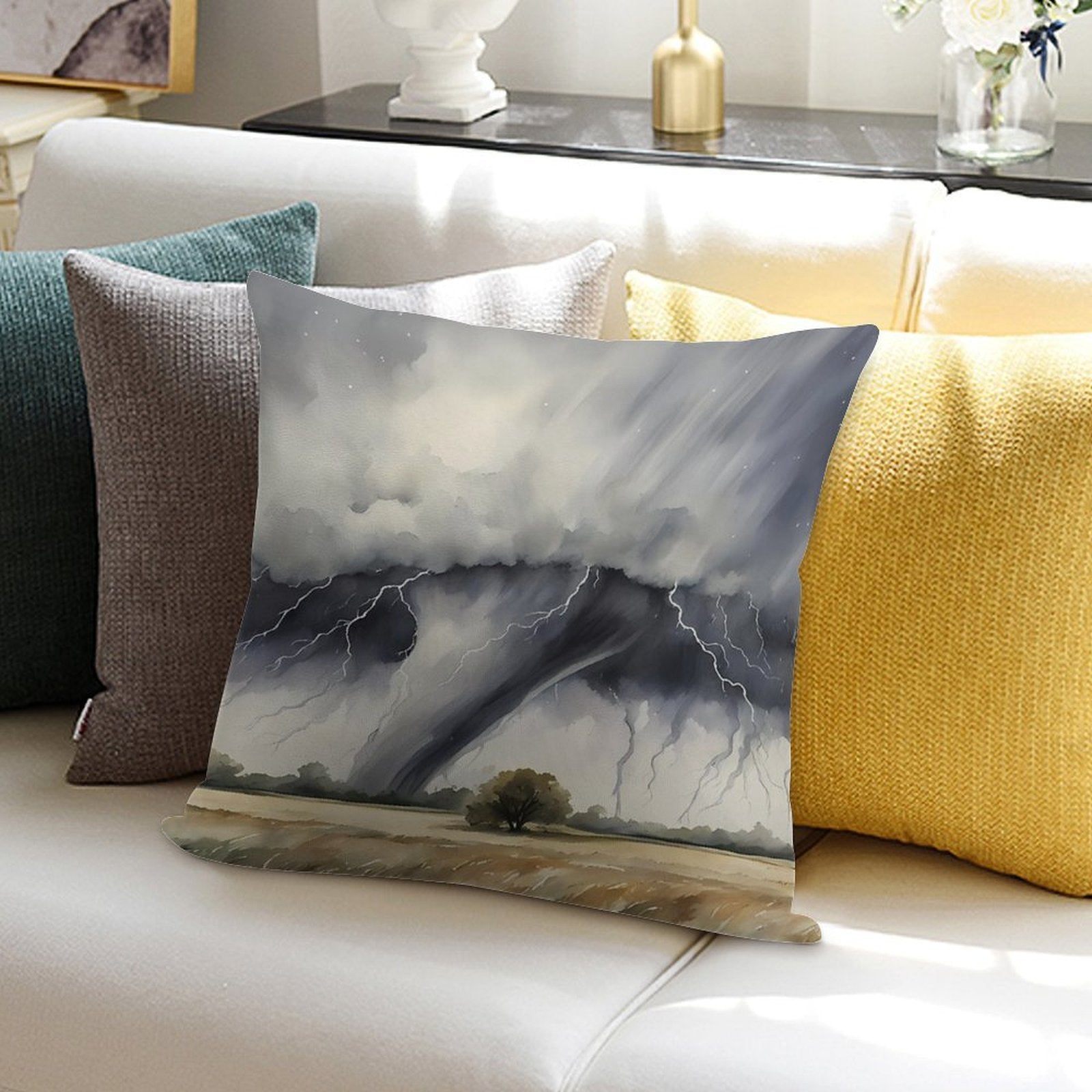 Tornado over Field Soft Multiple Sizes Throw Pillow