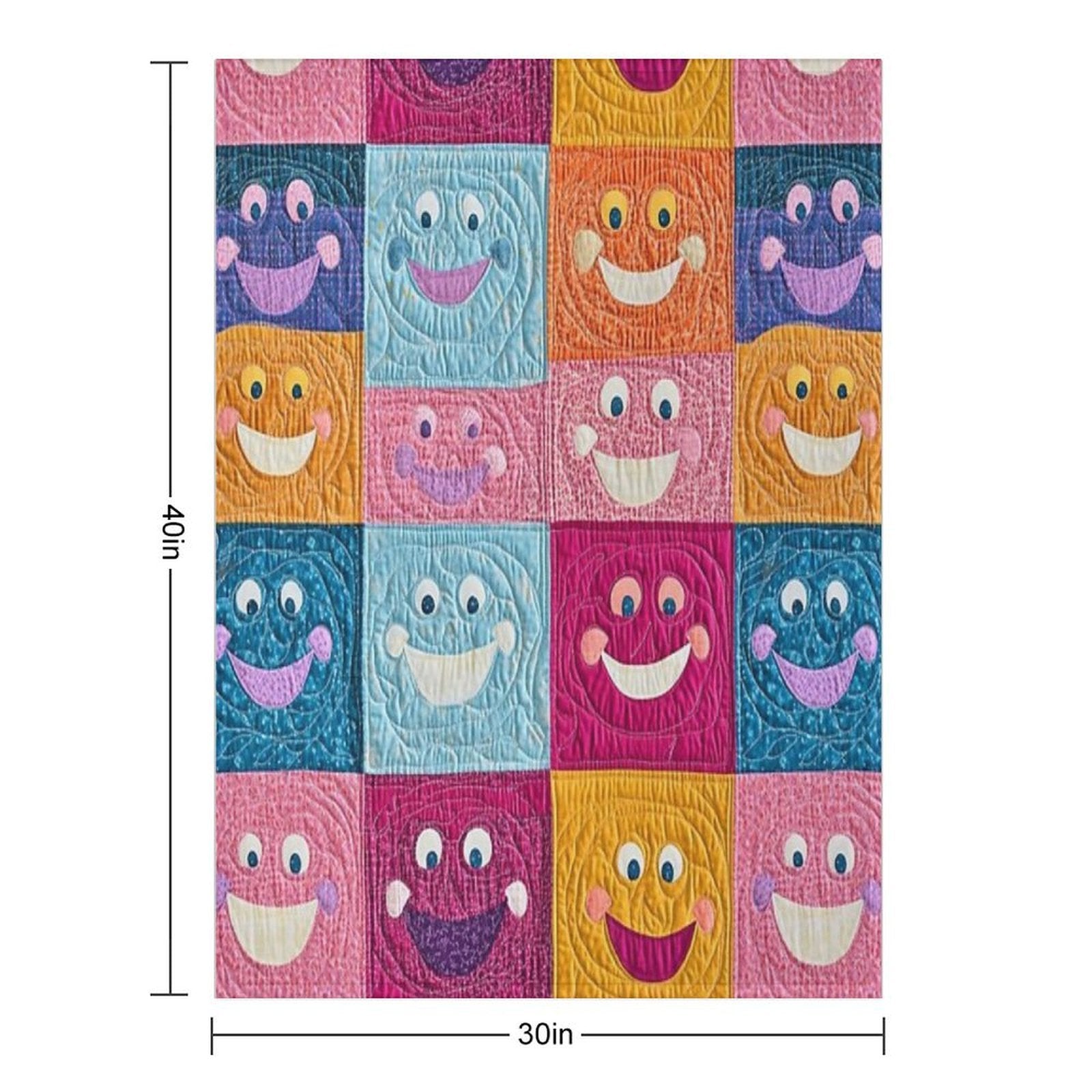Colorful Smiling Faces Patchwork Pattern – Fun & Cheerful Design Versatility Throw Blanket