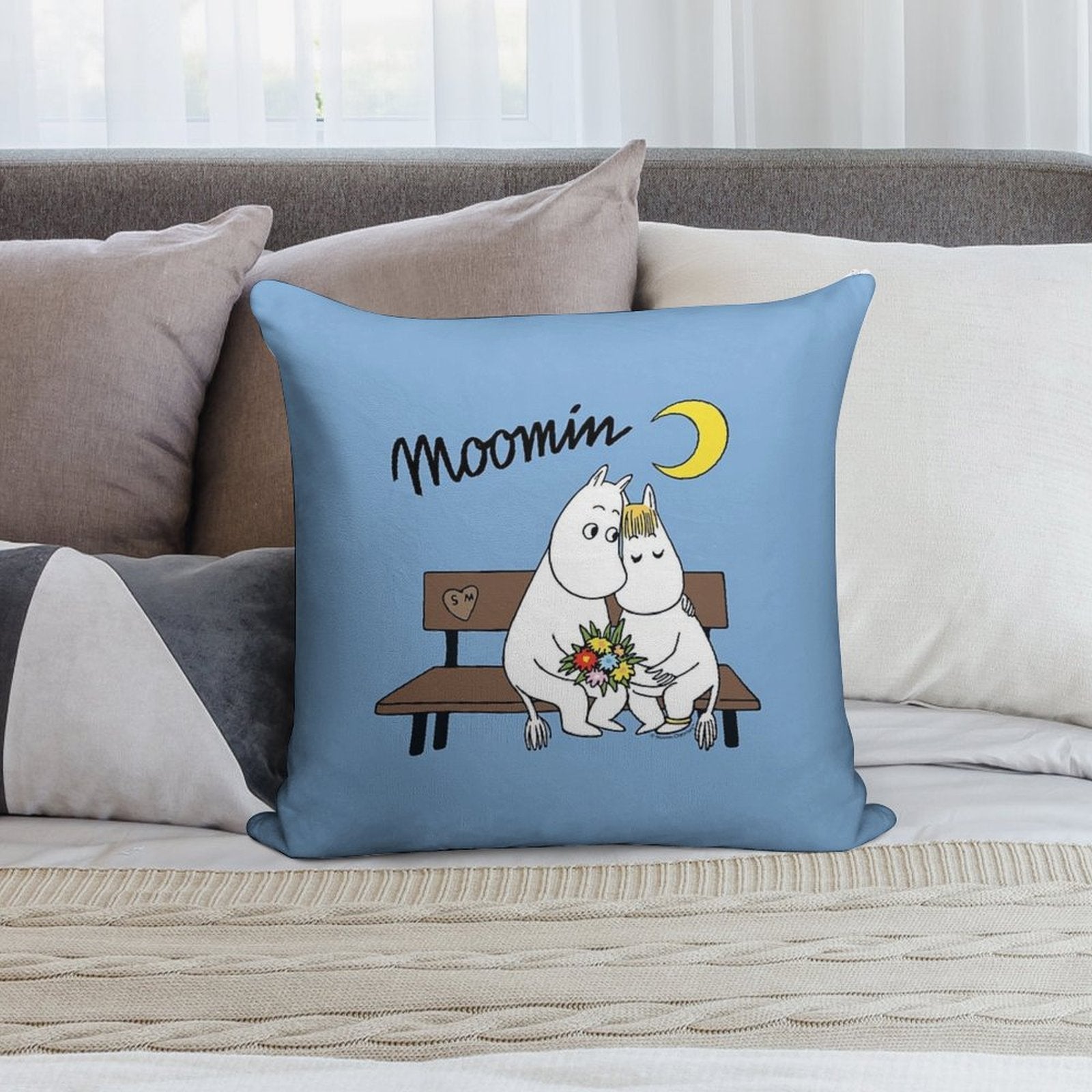 Moomin Moomintroll Snorkmaiden On Bench Soft Skin-Friendly Throw Pillow