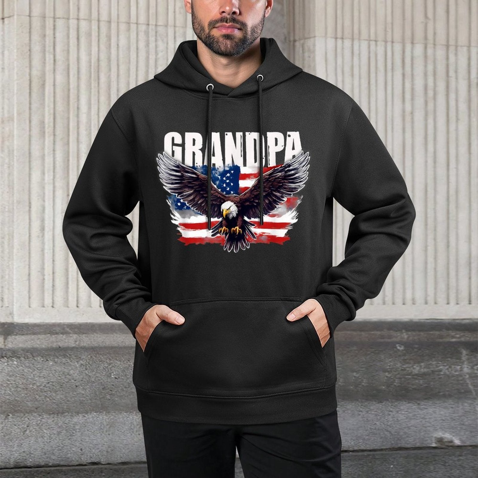 Grandpa USA with Eagle Patriotic 4th of July Grandpa Shrink-Resistant Hoodie
