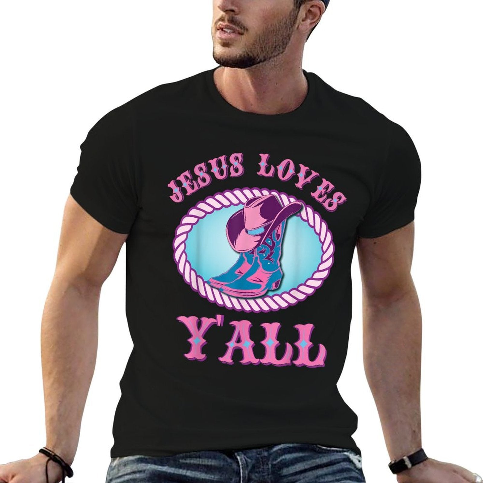 Cute Jesus Loves Yall Cowgirl Christian  Graphic-printed T-Shirt