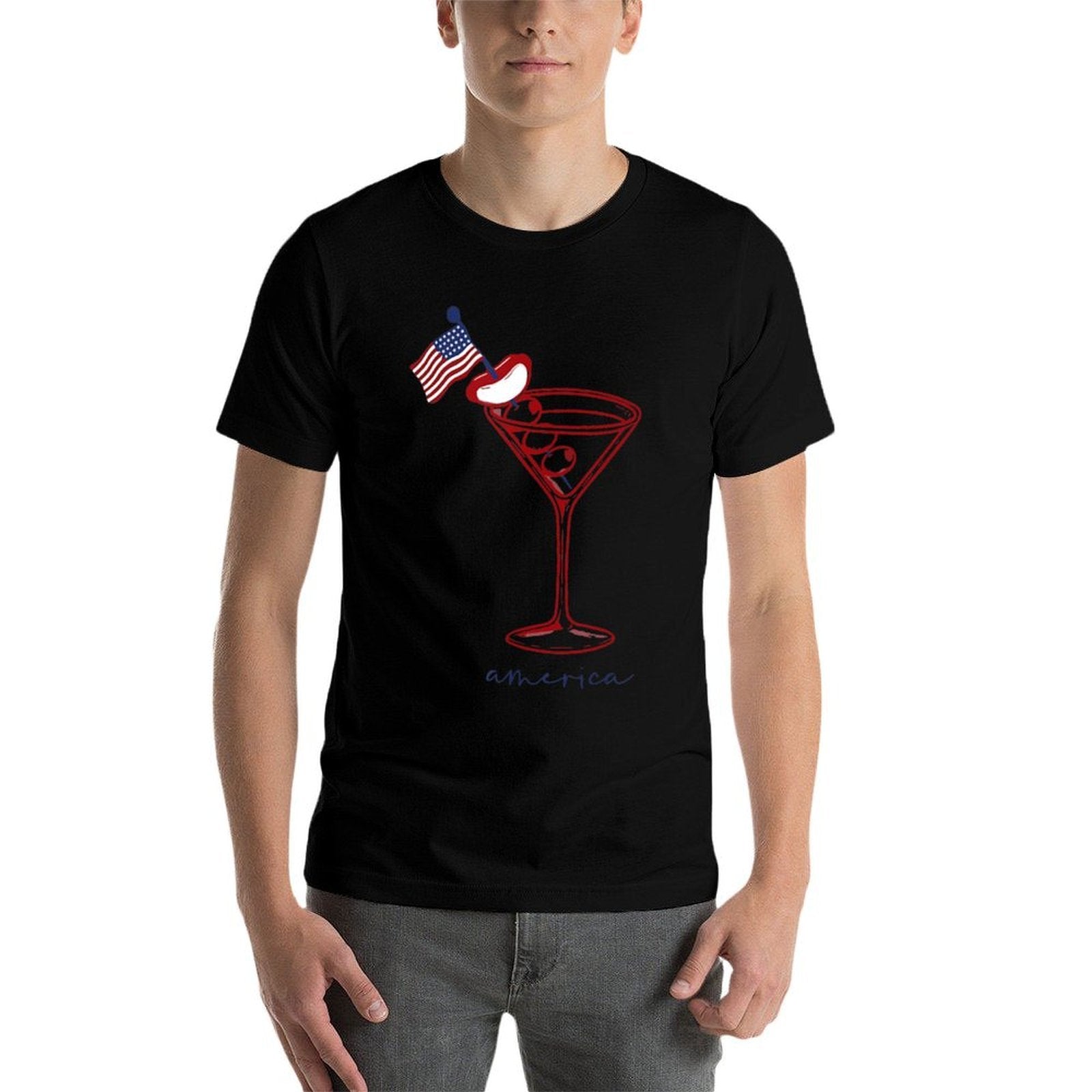 4th Of July Funny Hot Dog  Martini  Heathered Texture T-Shirt