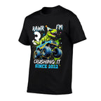 3rd Birthday Monster Truck Dinosaur Party Boys Rawr I'm 3  High-quality Stitching T-Shirt
