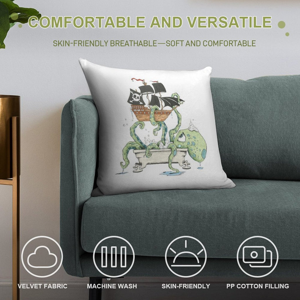 Kraken in The Tub Soft Durable Construction Throw Pillow