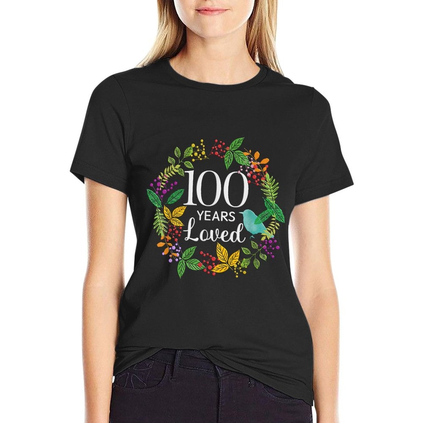 100 Years Loved Flower Women 100 Year Old 100th Birthday  Moisture-wicking T-Shirt