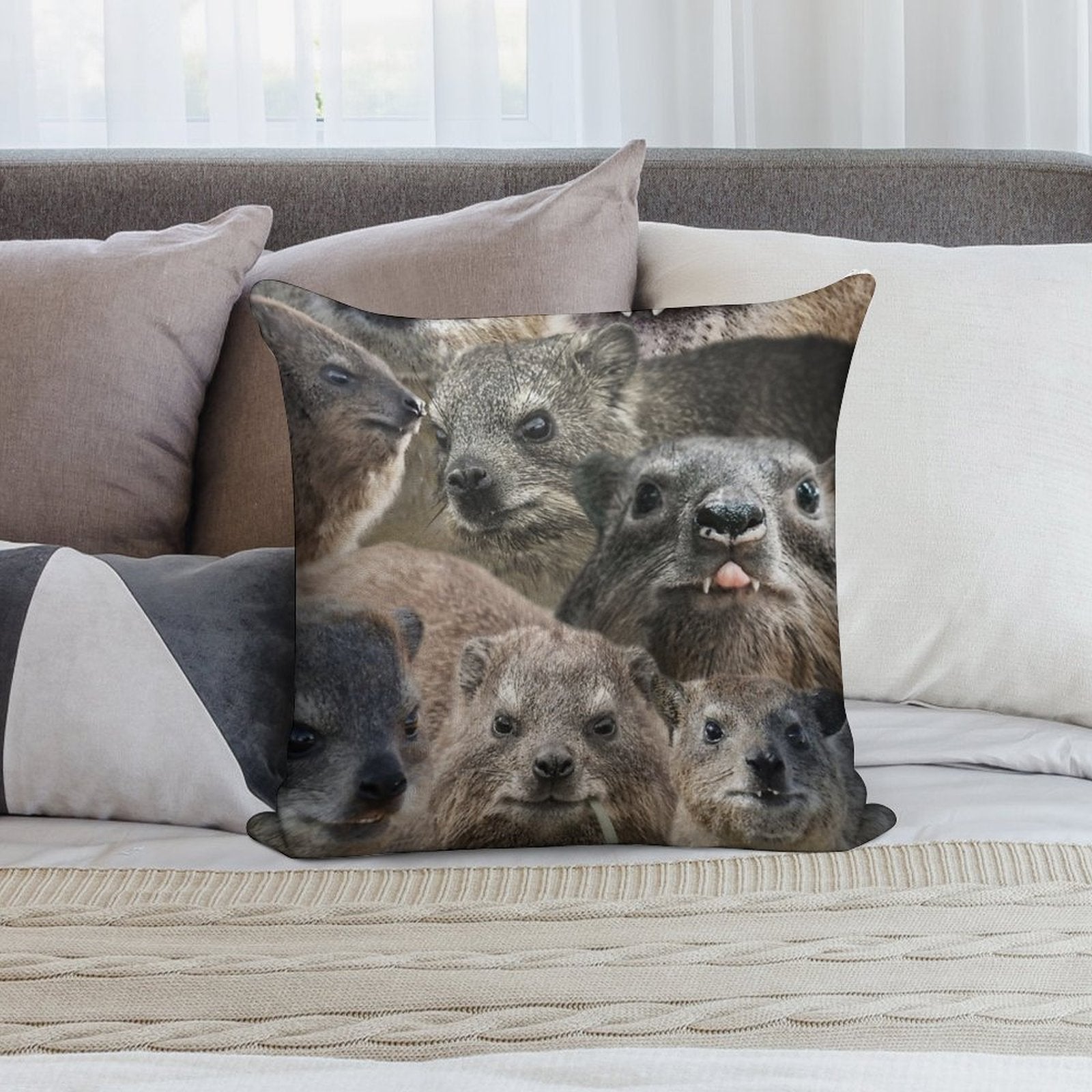 A LOT of Rock Hyrax Here Soft Luxury Feel Throw Pillow
