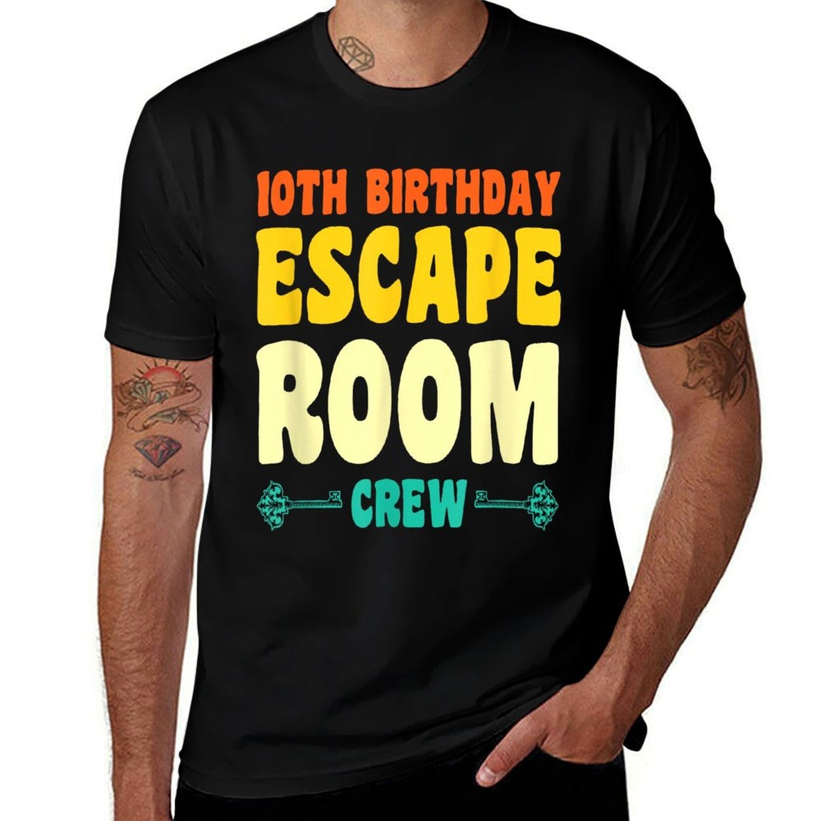 10 Year Old Happy 10th Birthday Escape Room 10th Birthday  Rolled Sleeves T-Shirt