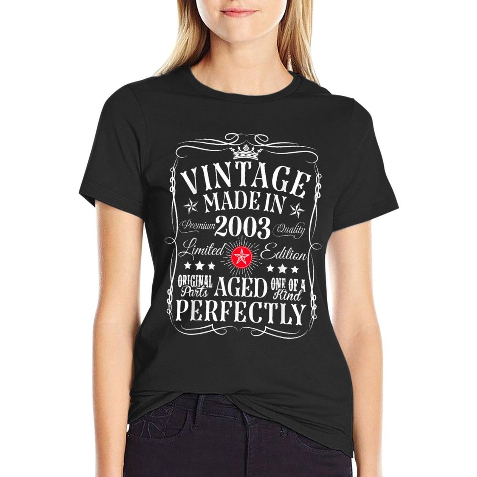 Vintage 22th Birthday Decorations Vintage 2003 22 Years Old  Ribbed Collar T-Shirt