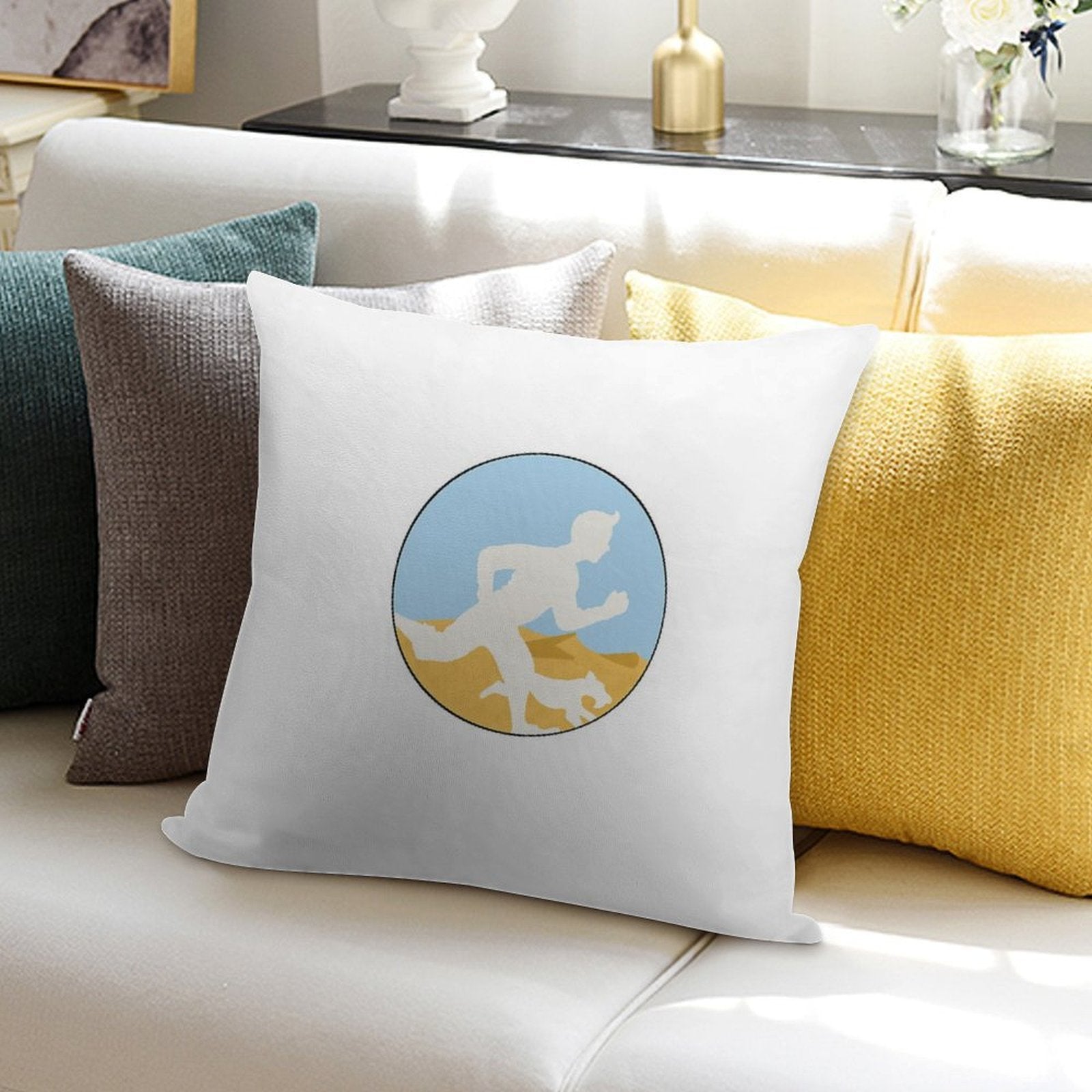 Adventurer Boy And Dog Soft Home Decor Throw Pillow