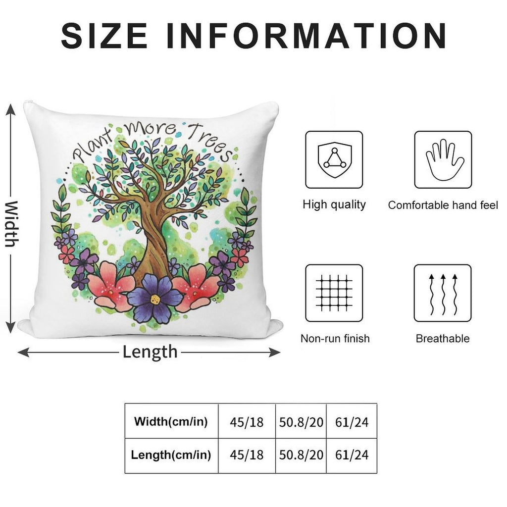 Green Trees And Flowers Eco Design Soft Reinforced Edging Throw Pillow