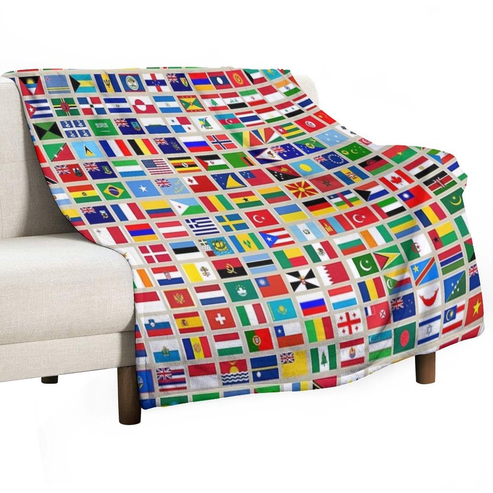 Flags of The World All Countries Nations  - Beige Compact Throw Blanket
