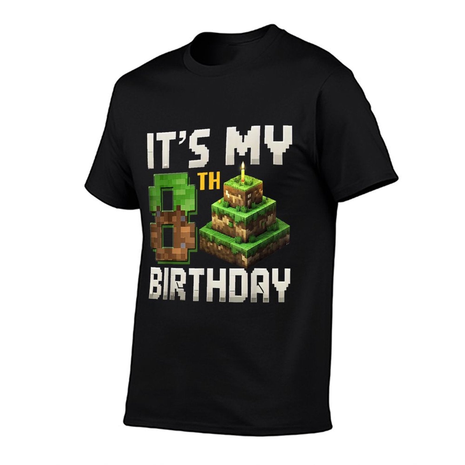 8th Birthday 8 Year Old Birthday Boy Gamer Pixel Number  Ribbed Collar T-Shirt