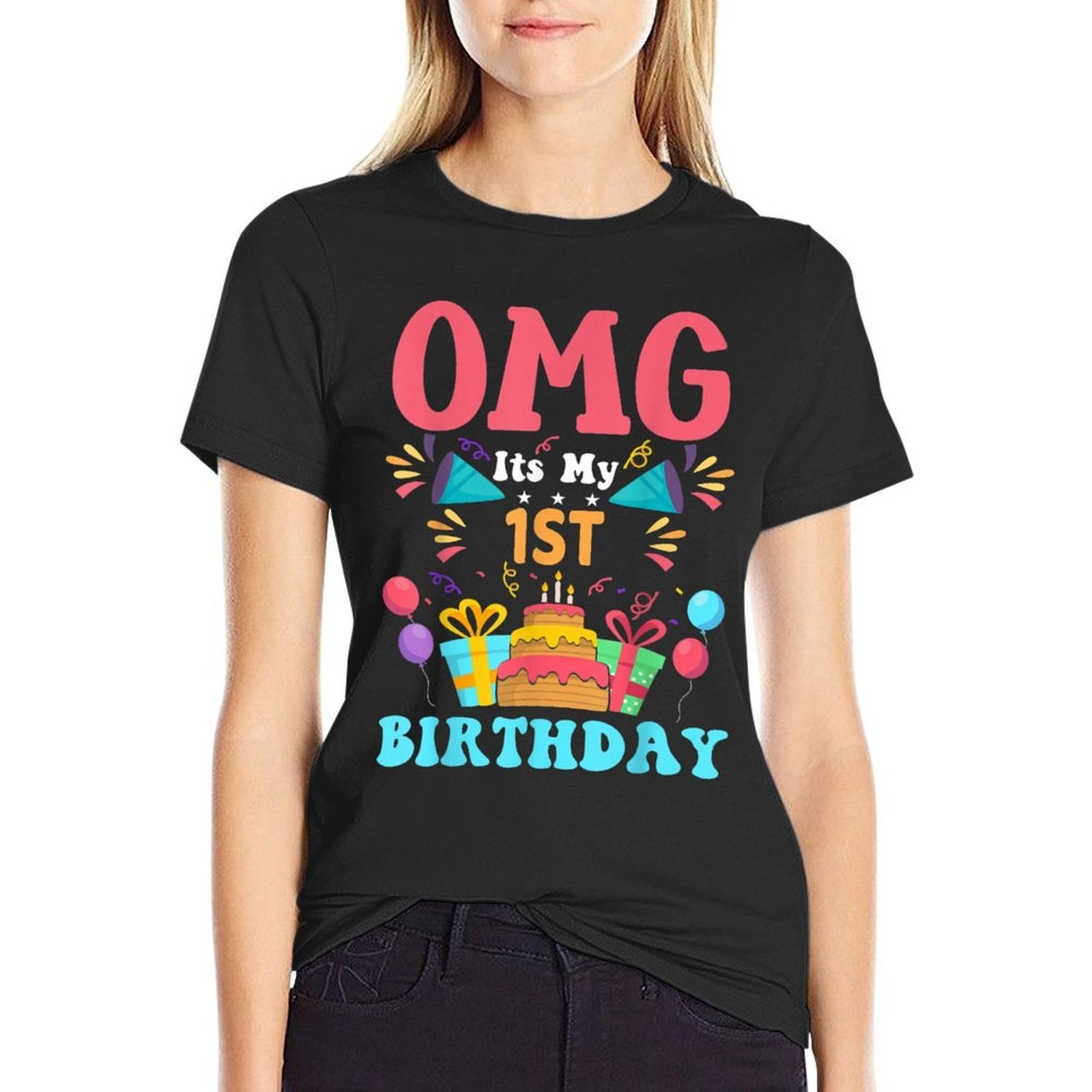 1 Year Old Birthday Party Gift Omg Happy 1st Birthday  Trendy Pattern T-Shirt
