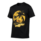 Tropical Palm Trees with Sailboat Beach Island Sunset  Soft T-Shirt