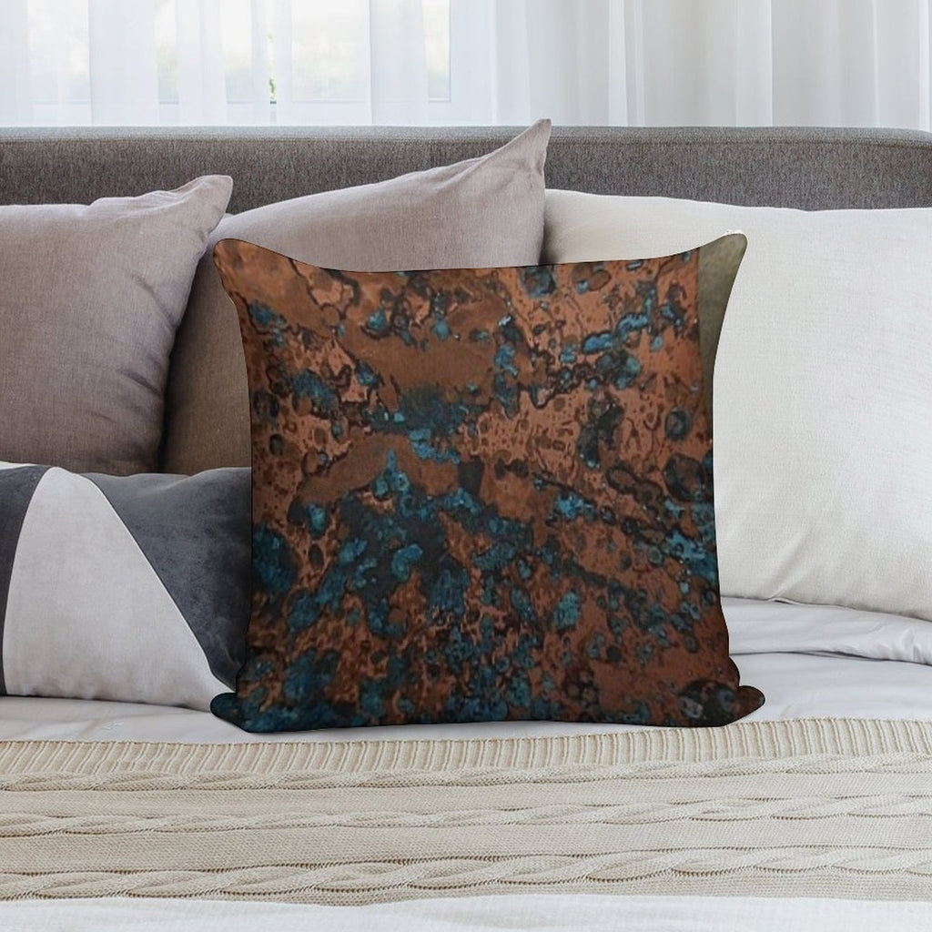 Brown Blue Copper Rust Soft Skin-Friendly Throw Pillow