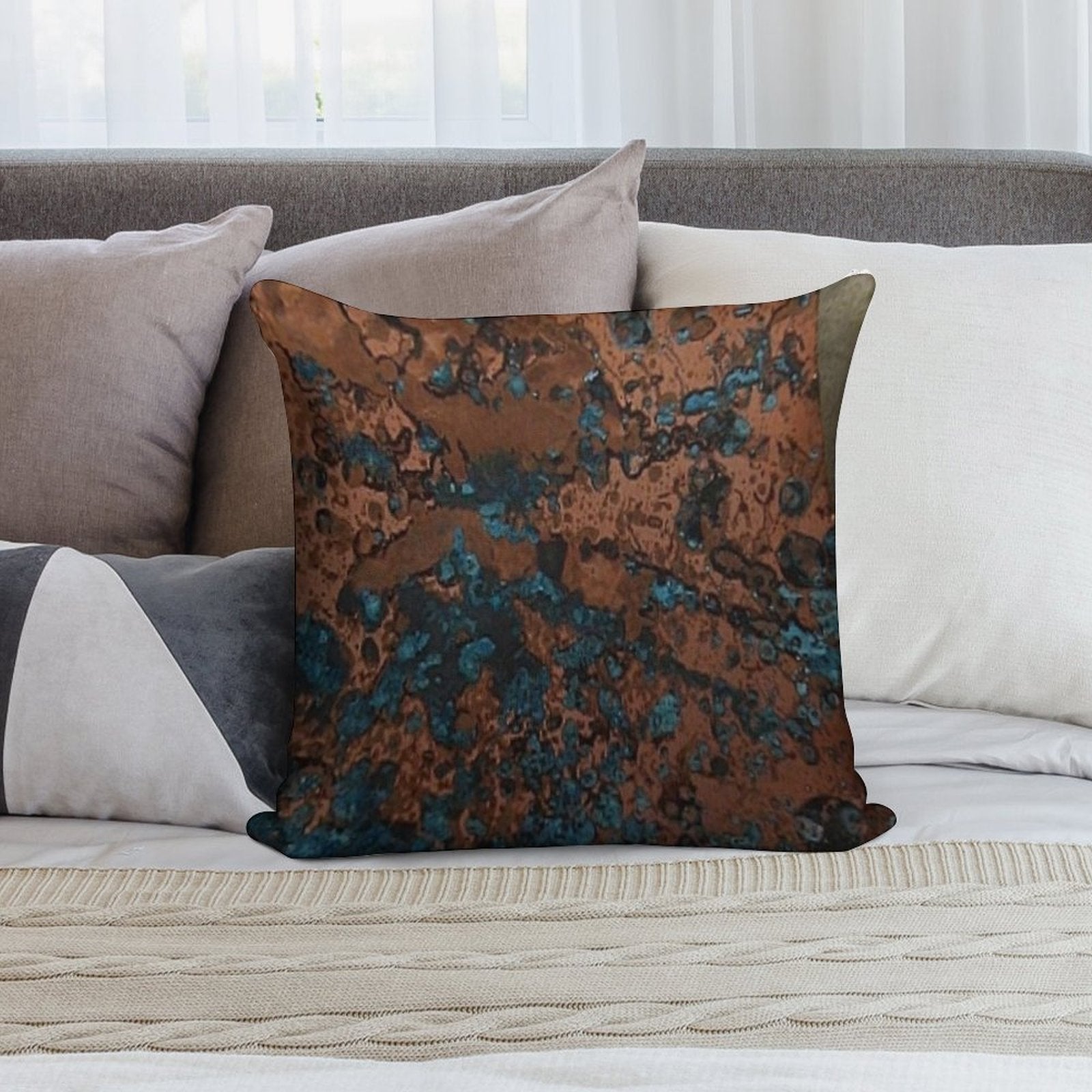 Brown Blue Copper Rust Soft Skin-Friendly Throw Pillow