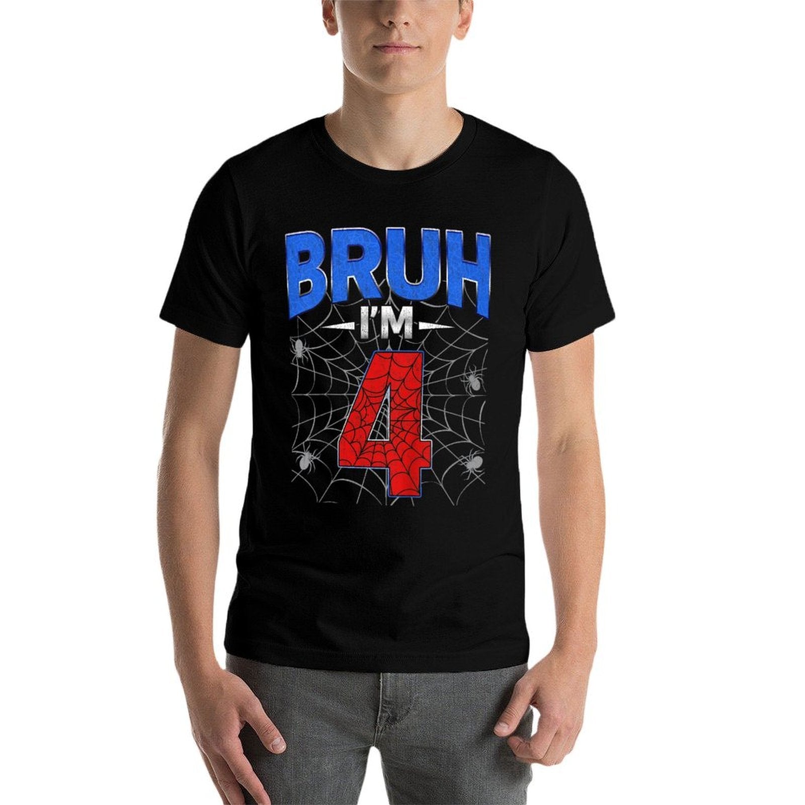 Kids Bruh I&#39;m 4 Year Old Funny 4th Birthday Boys Kids Spider Web  Vintage-inspired T-Shirt