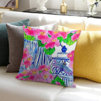 Dragonfly And Chinoiserie Jars with Pink Pansies Soft High-Density Material Throw Pillow