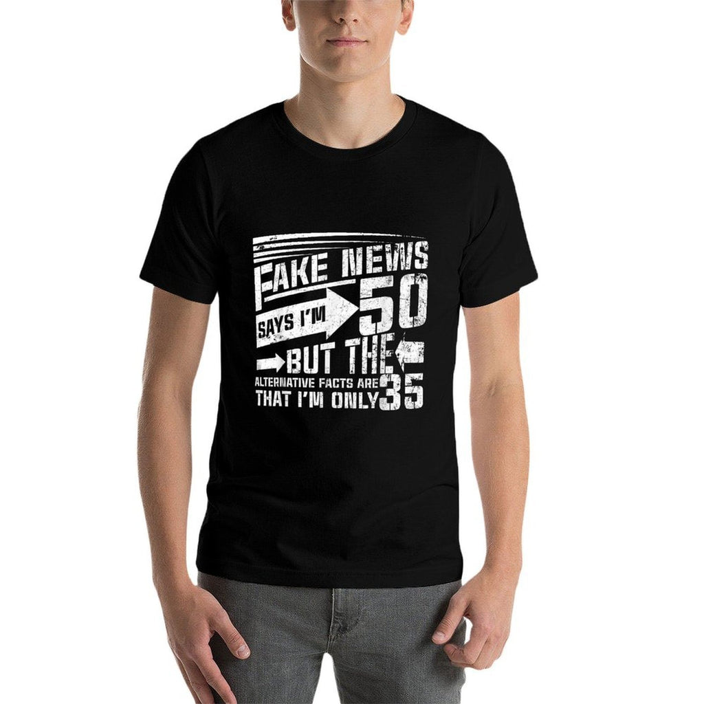 50th Birthday Funny Fake News Says I'm 50  Ribbed Collar T-Shirt