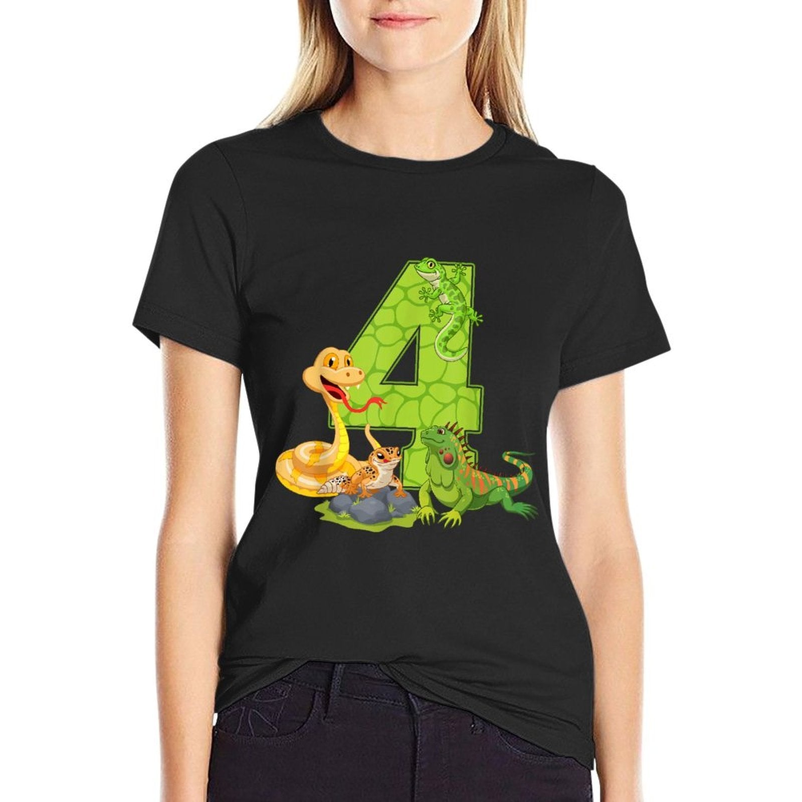 4th Birthday Snake Lizard Reptile 4 Year Old Birthday Party  Odor-resistant T-Shirt