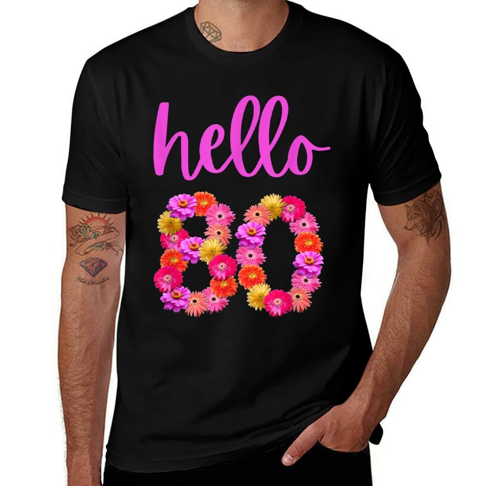80 Year Old Birthday Flower Hello 80 Its My 80th Birthday  Trendy Pattern T-Shirt