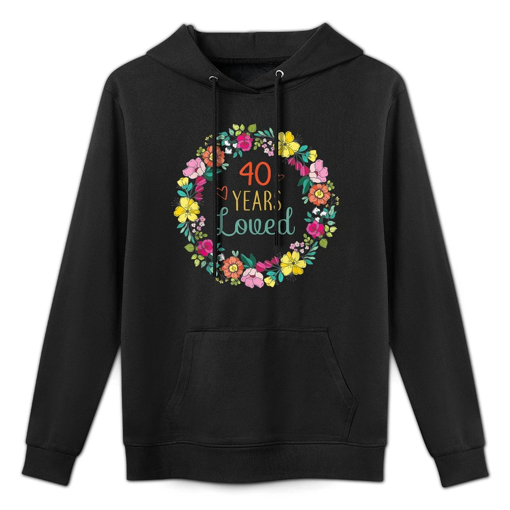 40 Years Loved Cool Flowers Pattern Wife, Mom 40th Birthday Kangaroo Pocket Hoodie