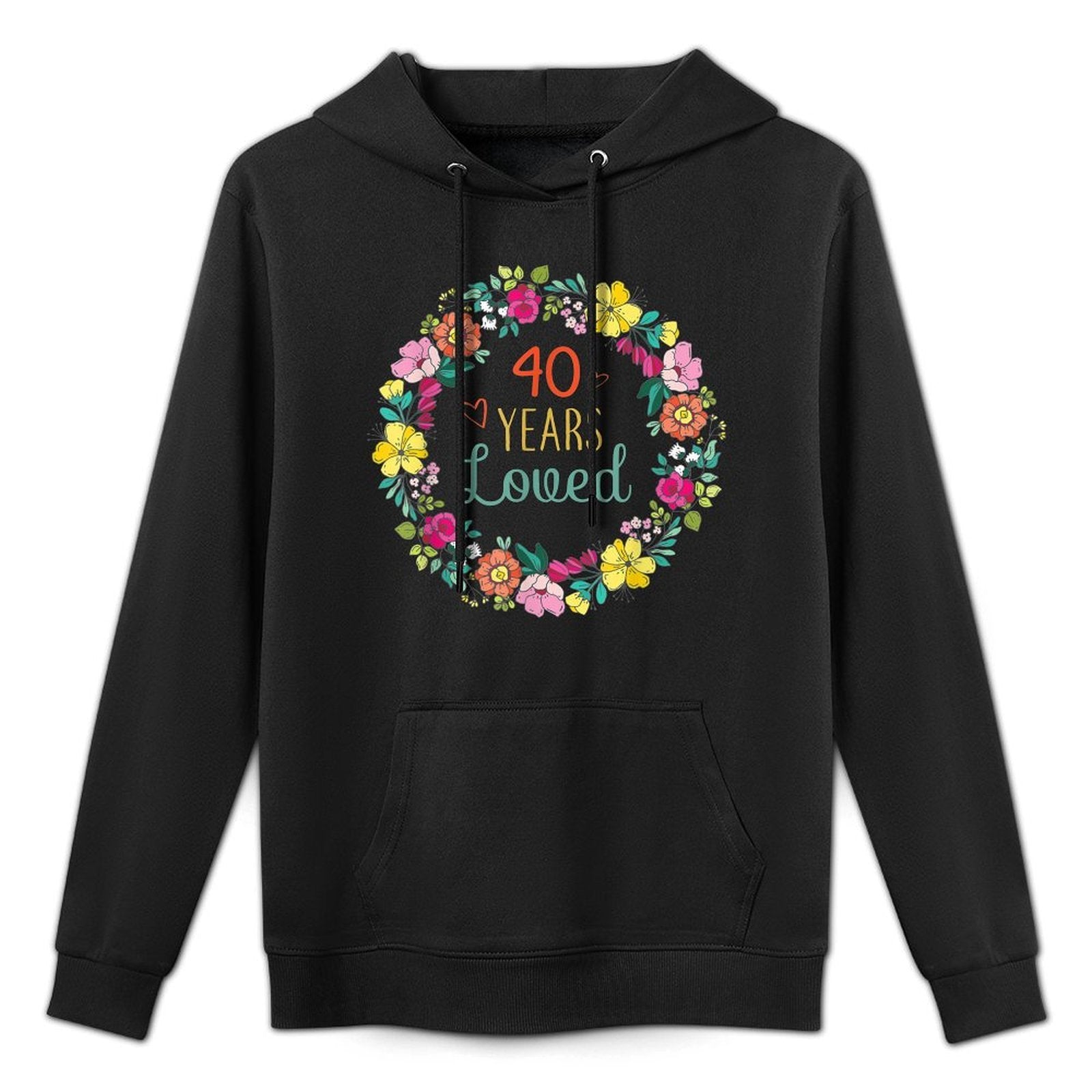 40 Years Loved Cool Flowers Pattern Wife, Mom 40th Birthday Kangaroo Pocket Hoodie