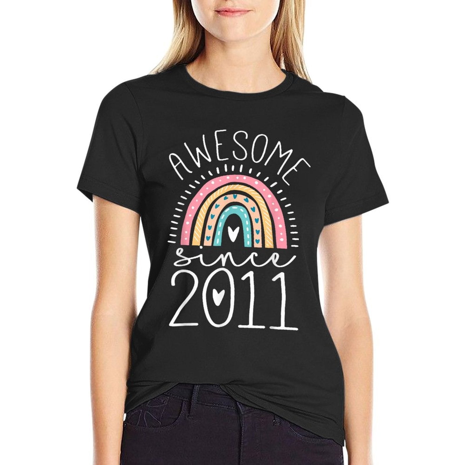 Awesome Since 2011 14th Birthday Rainbow Gifts Born In 2011  Fade-proof Color T-Shirt