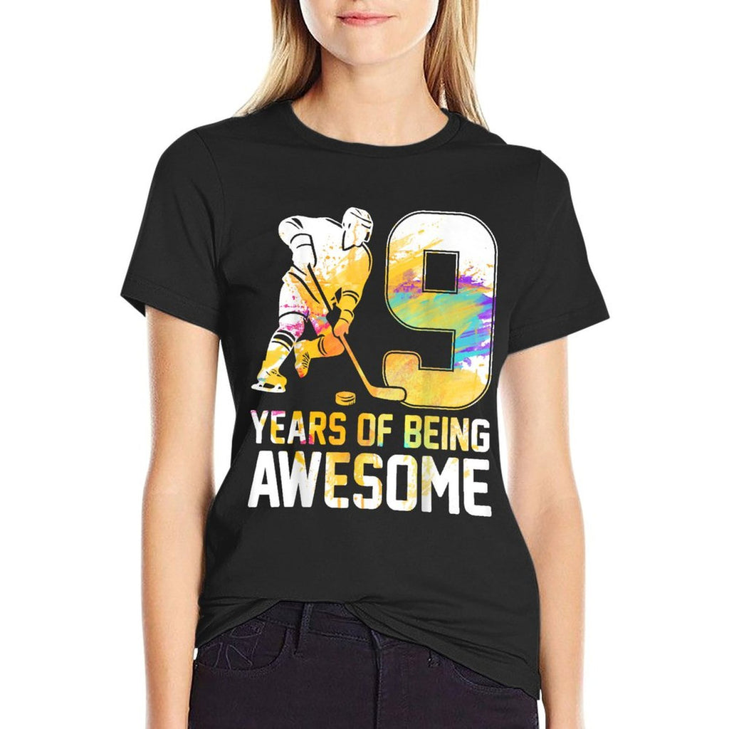 9 Years Of Being Awesome Ice Hockey 9th Birthday Party  Eco-friendly Material T-Shirt