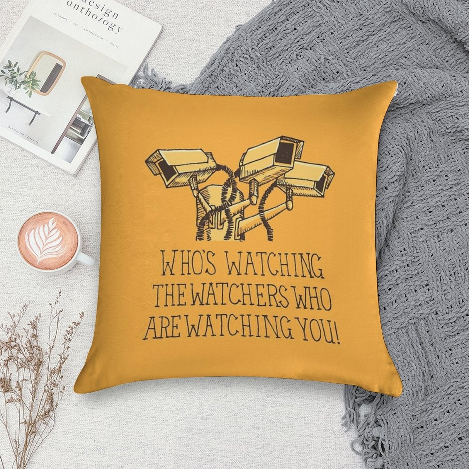 Surveillance Soft Short Plush Fabric Throw Pillow