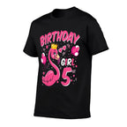 Kids 5th Birthday Gift Flamingo Fan 5 Year Old Girls 5th Bday  Trendy Pattern T-Shirt