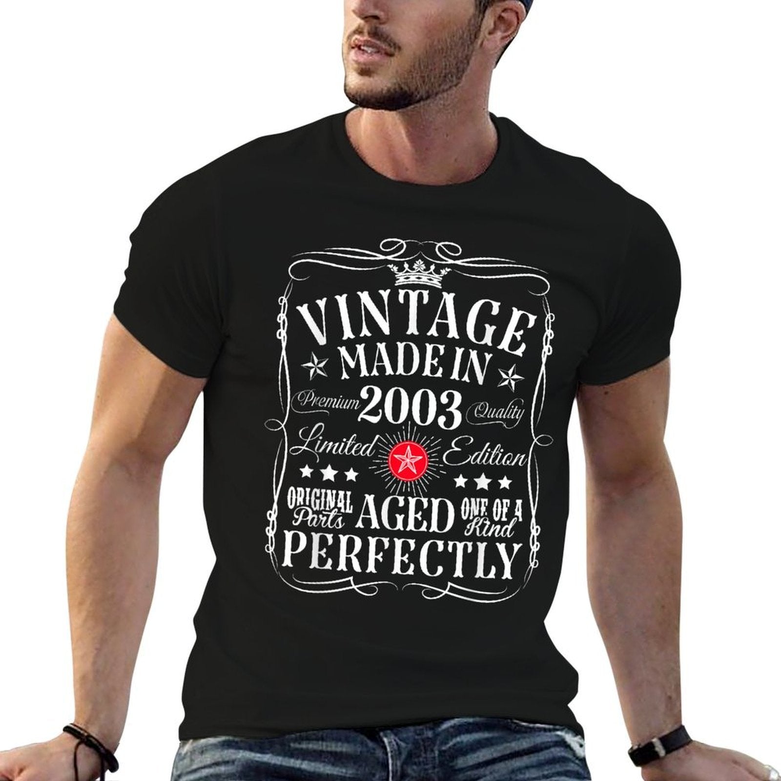 Vintage 22th Birthday Decorations Vintage 2003 22 Years Old  Ribbed Collar T-Shirt