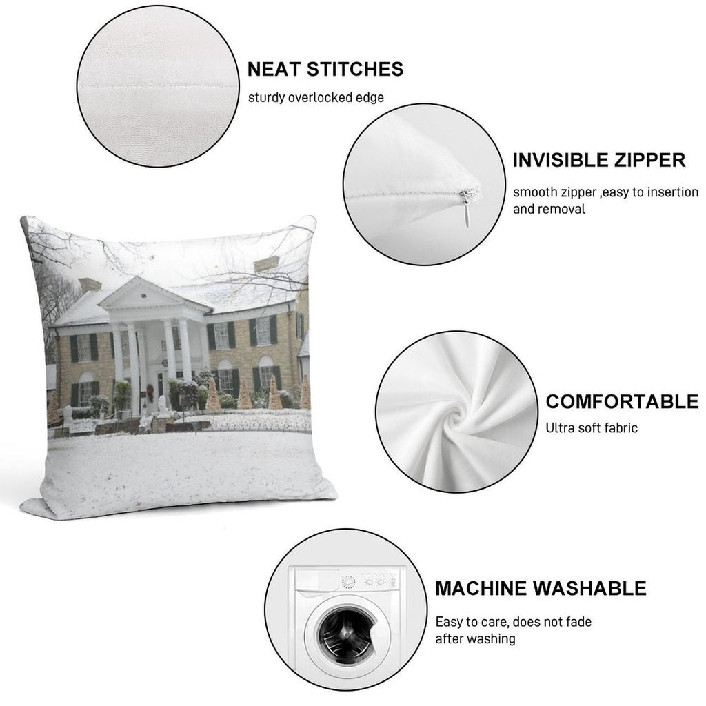 Elvis Presley Graceland in The Snow Soft Skin-Friendly Throw Pillow