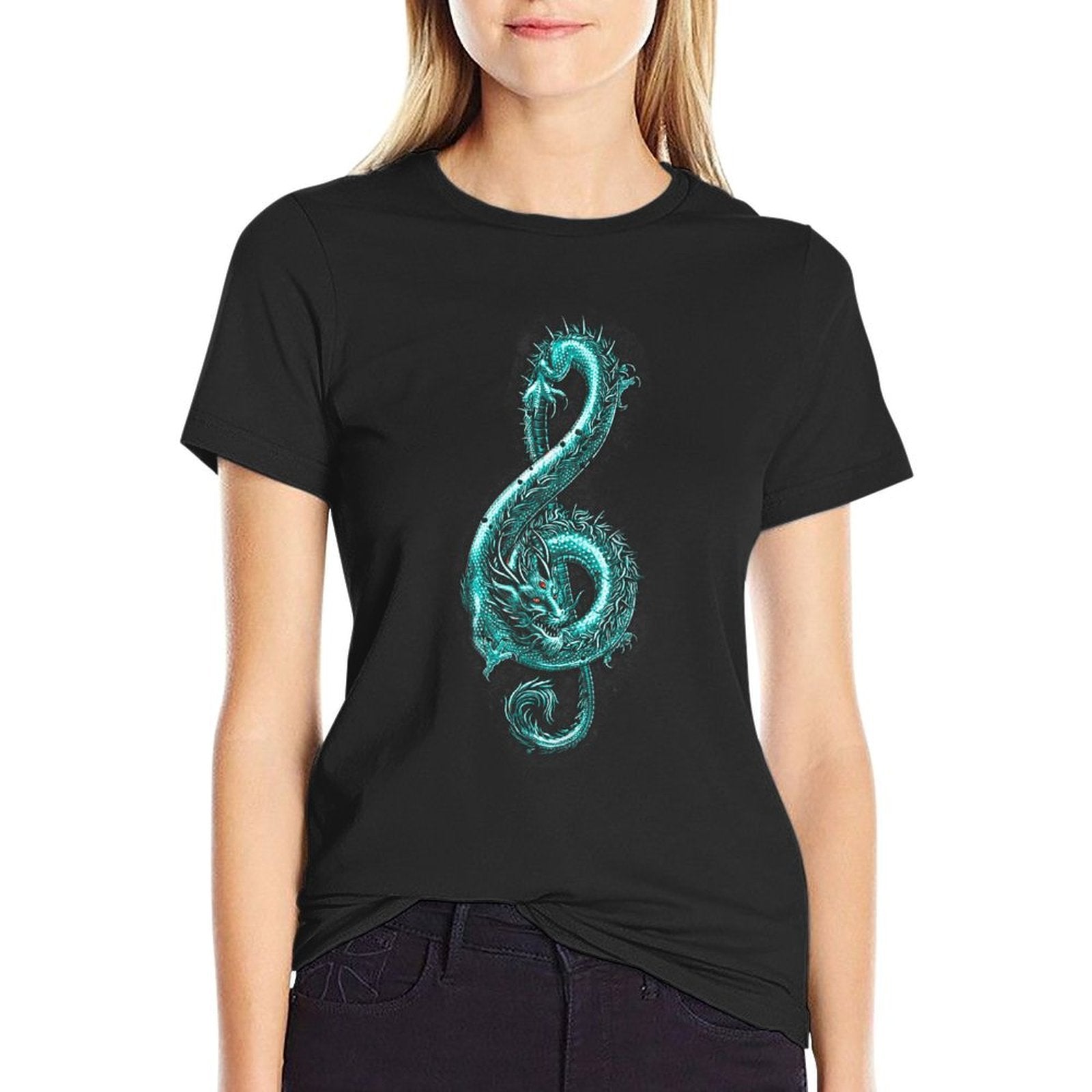 Musician Musical Instrument Music Notes Treble Clef Dragon  Stretchy T-Shirt