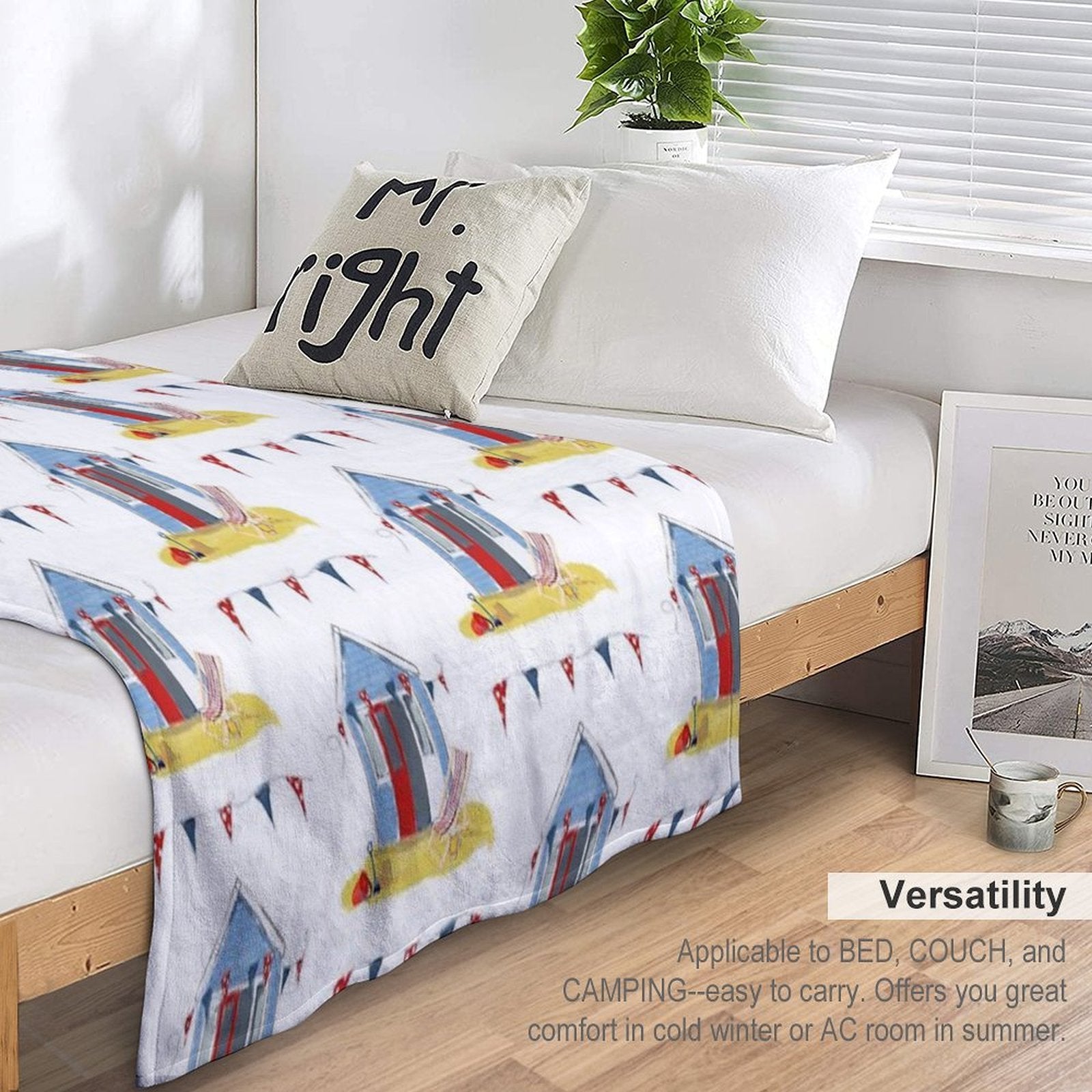 #Beach Hut Seaside Easy Care Throw Blanket