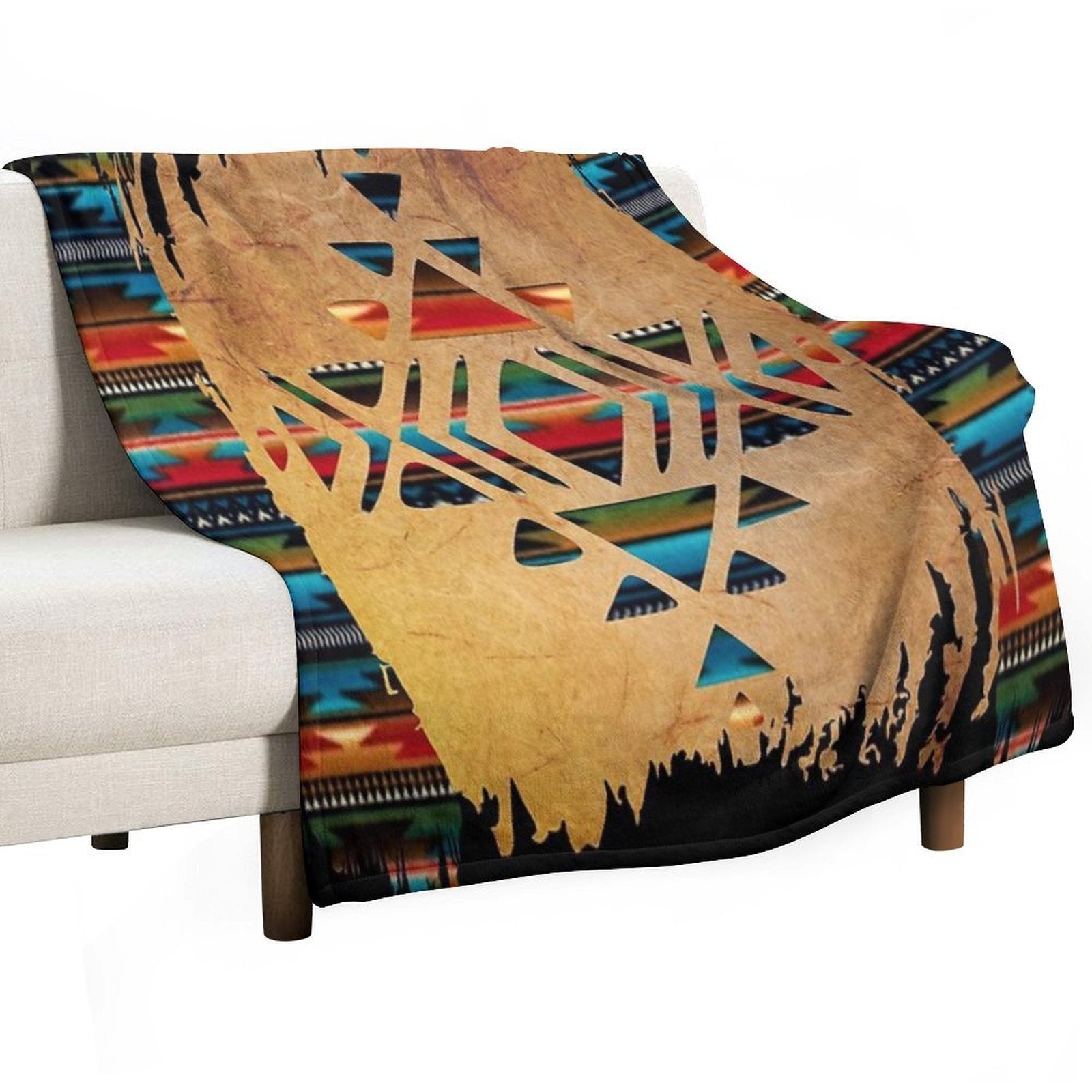 Navajo Pattern - Aztec Brushstroke Design Plush Throw Blanket