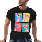 Pink Panther Colorful Portrait Pose Panels  Rolled Sleeves T-Shirt