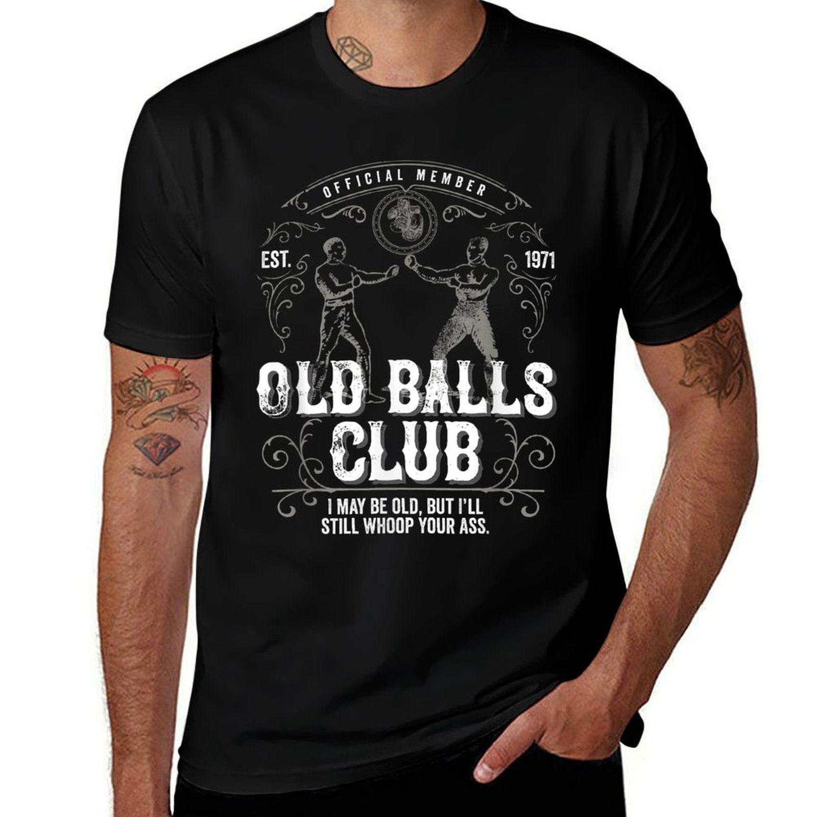 I May Be Old But I'll Still Whoop Your Ass 50th Birthday  Ribbed Collar T-Shirt