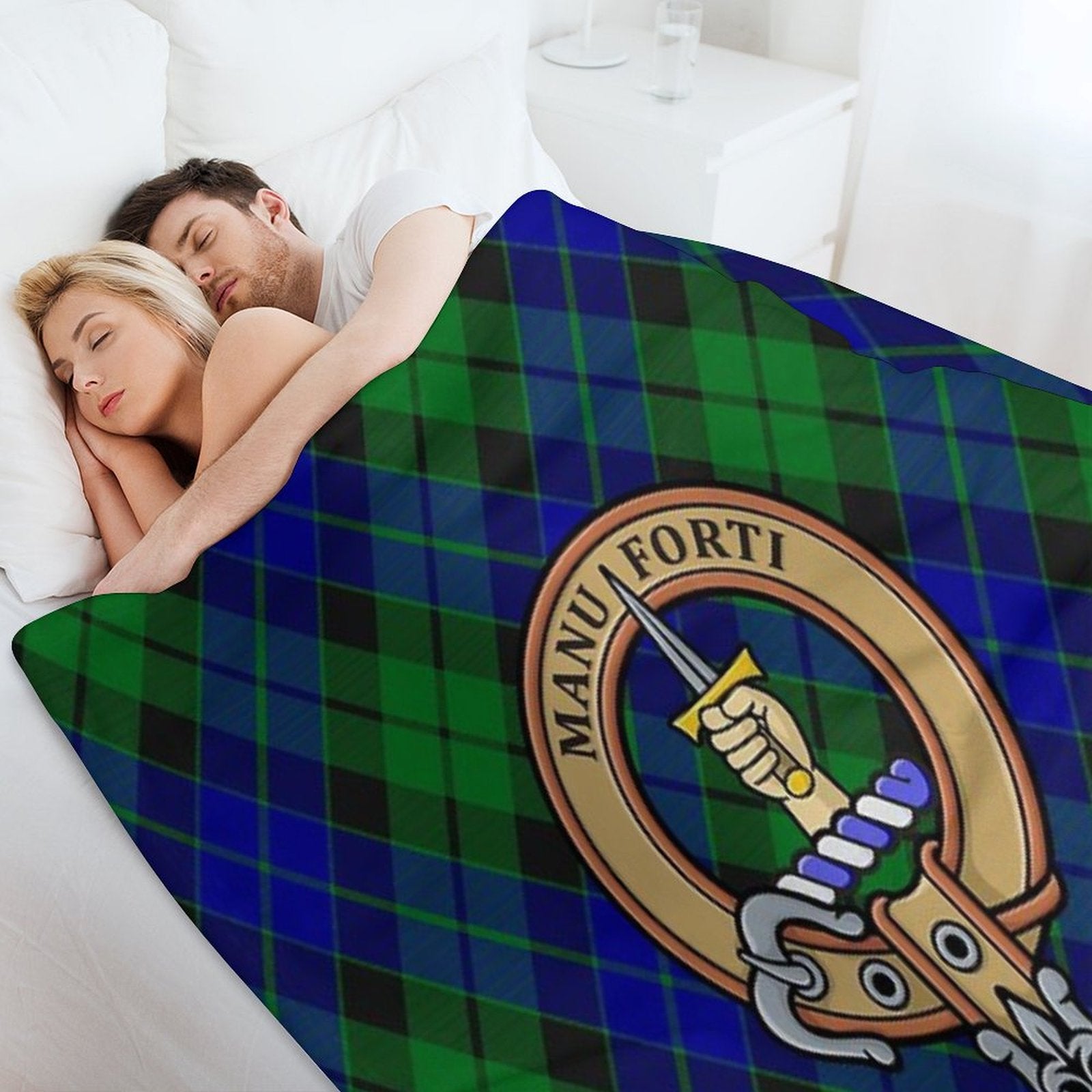 Clan MacKay Crest over Tartan Compact Throw Blanket