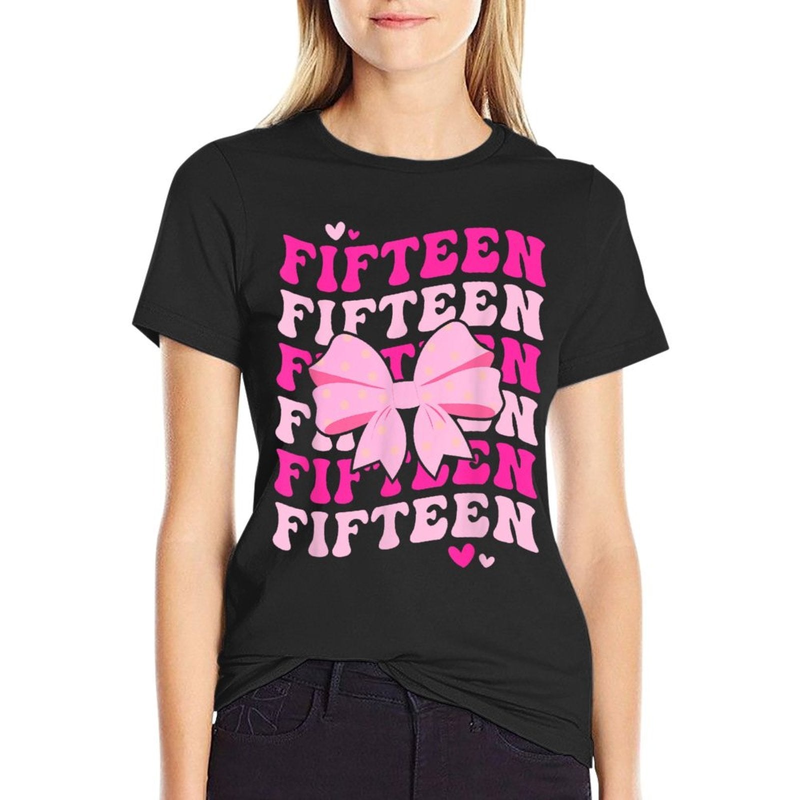 15th Coquette Birthday Party Fifteen Year Old Coquette Bow  High-quality Stitching T-Shirt