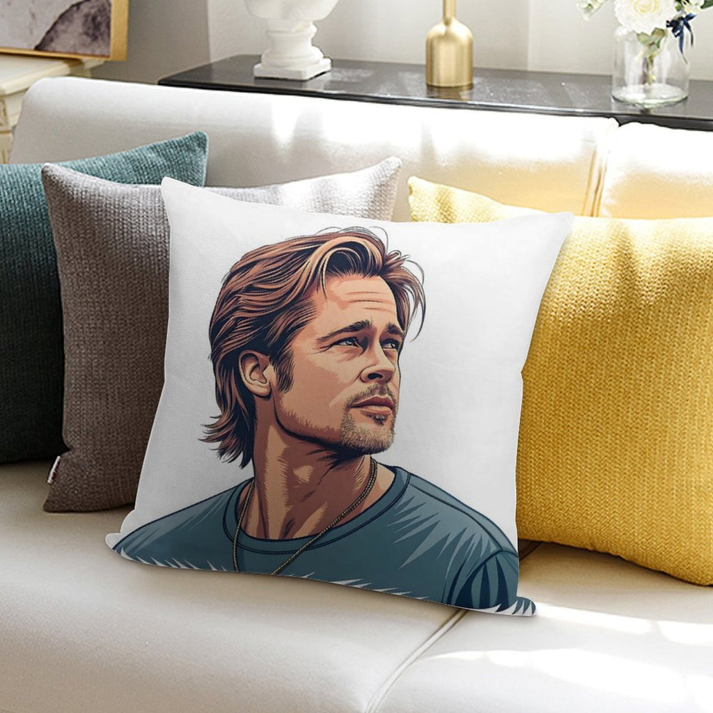 Handsome Icon Illustrated Tribute to Brad Pitt Soft High-Density Material Throw Pillow