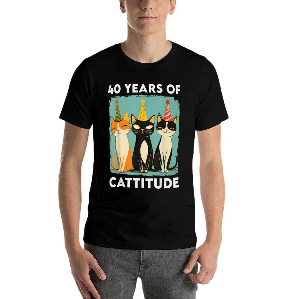 40 Years Of Cattitude 40th Birthday Cat Lover 40 Years Old  Heathered Texture T-Shirt
