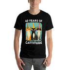 40 Years Of Cattitude 40th Birthday Cat Lover 40 Years Old  Heathered Texture T-Shirt