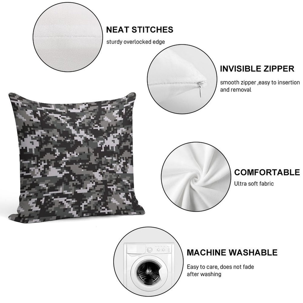 Black And Gray Digital Military Camouflage Soft Easy Maintenance Throw Pillow